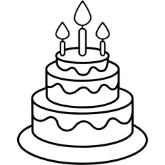 birthday cake with candles line art coloring book page for kid's vector art illustration
