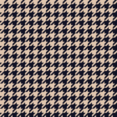 Classic Houndstooth tweed plaid style pattern. Geometric check print in beige and blue color. Classical English background Glen plaid for textile fashion design.