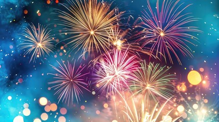 Naklejka premium Colorful fireworks in sky. Generative AI