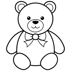 teddy bear toy with a bow tie line art coloring book page for children's vector art illustration
