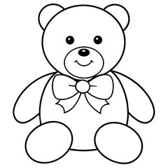 teddy bear toy with a bow tie line art coloring book page for children's vector art illustration
