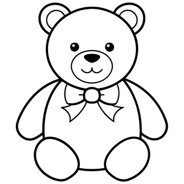 teddy bear toy with a bow tie line art coloring book page for children's vector art illustration
