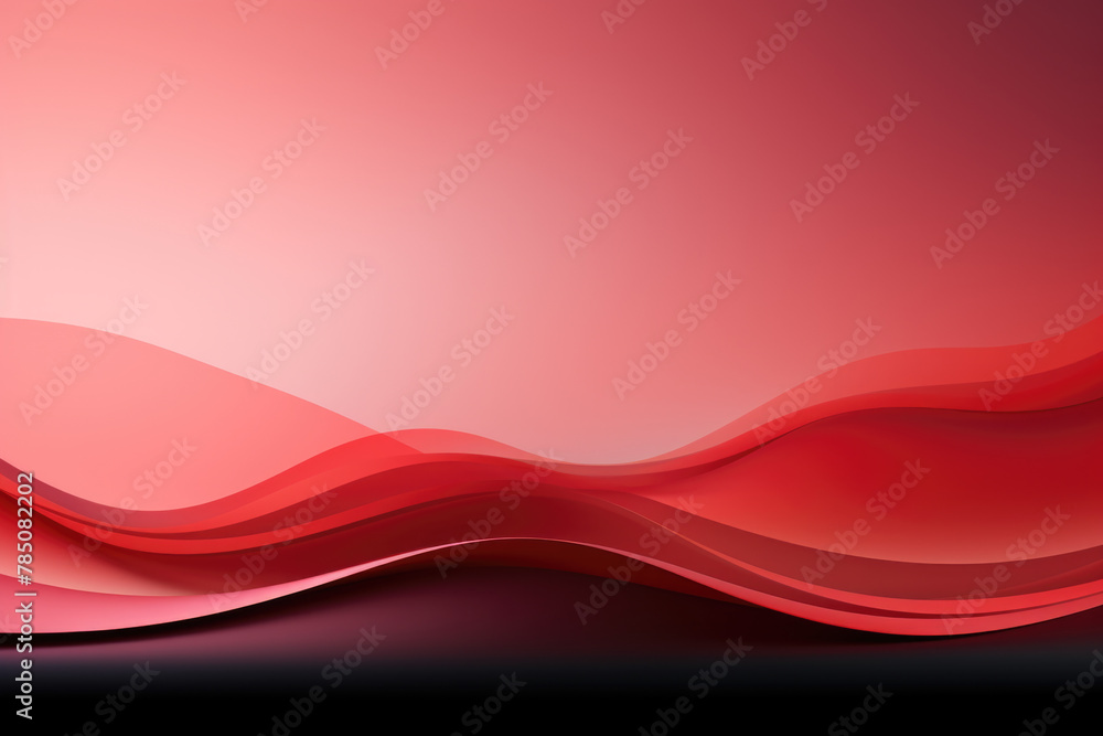 Poster many separate layers of curved vivid red and magenta material with a pink background