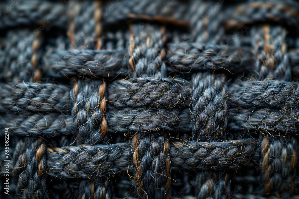 Poster an extreme close-up of the edge of a fabric, where the weave becomes a labyrinth of threads, each in