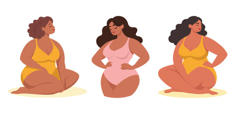 Bodypositive illustration. young chubby girl in swimsuit. isolated on white background. love and accept your body. love yourself. 