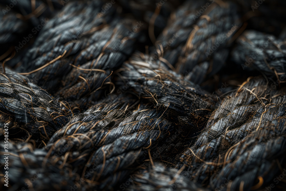 Poster an extreme close-up of the edge of a fabric, where the weave becomes a labyrinth of threads, each in