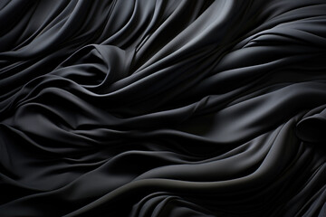 design based on rucked satin and silk fabric in shades of grey on a black background	 - obrazy, fototapety, plakaty