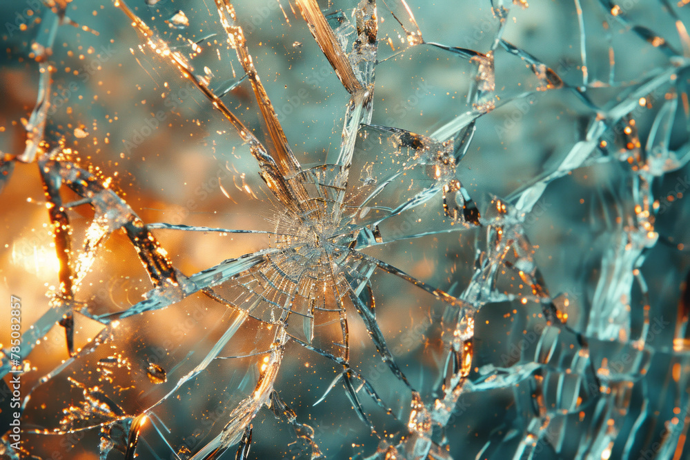 Poster An image capturing the reflection of light on a broken mirror, the fragmented glass creating a kalei