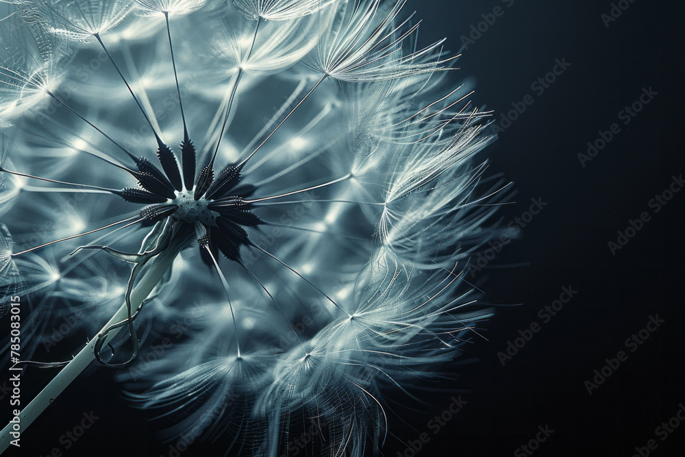 Poster An image focusing on the intricate weave of a dandelionâ€™s pappus, ready to take flight at the next