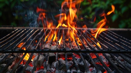 Flaming charcoal grill. Generative AI