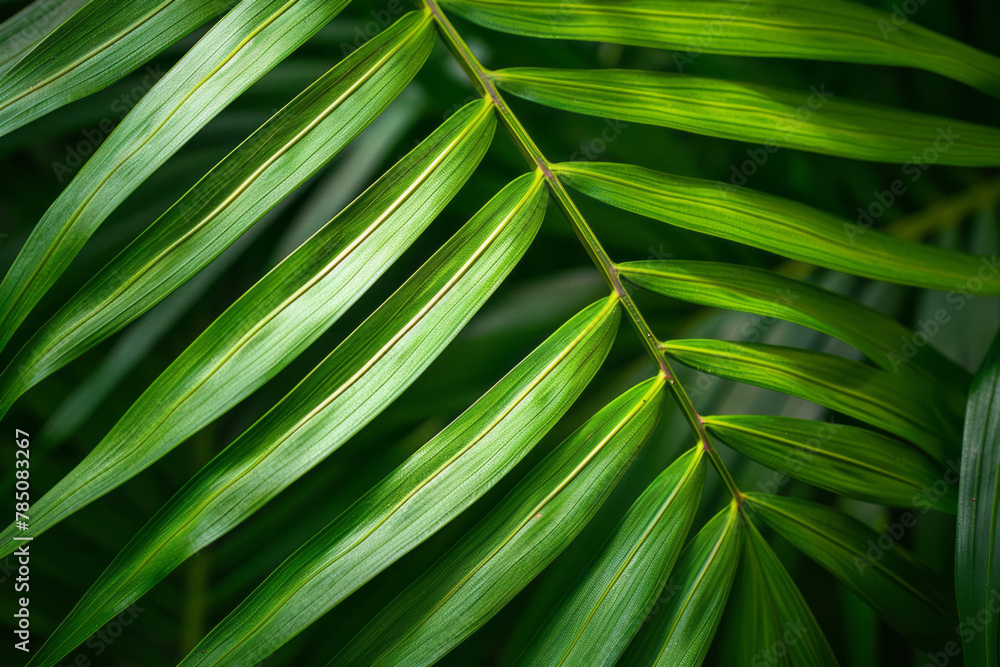 Aufkleber a close-up of the fronds of a palm tree, highlighting the parallel vein structure and the fibrous te