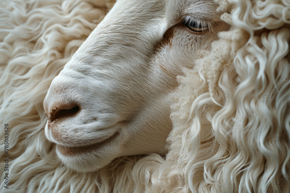 Poster An image of the detailed, wooly fur on a sheep, with a focus on the curls and texture that make this