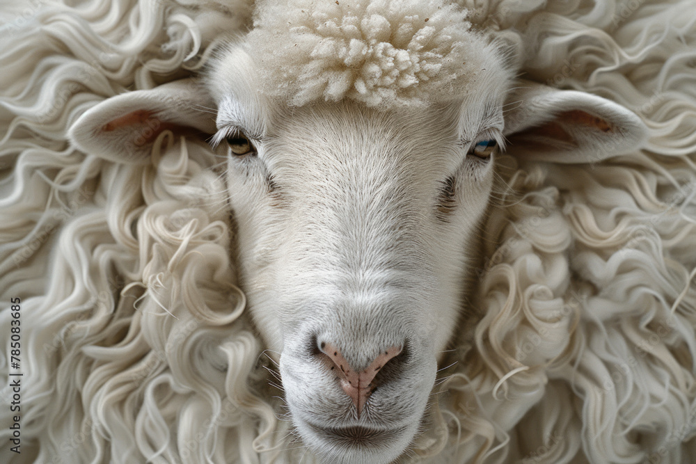 Poster An image of the detailed, wooly fur on a sheep, with a focus on the curls and texture that make this