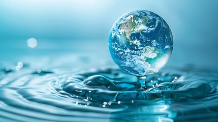 Realistic illustration of planet earth globe in water drop. earth day, water day, ecology, saving