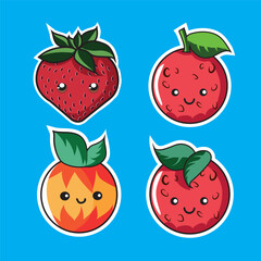 cute red fruits strawberry apple peach sticker for kids set of 4 learning