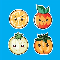 cute orange white fruits orange peach pear sticker for kids set of 4 learning