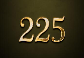 Old gold effect of 225 number with 3D glossy style Mockup.	