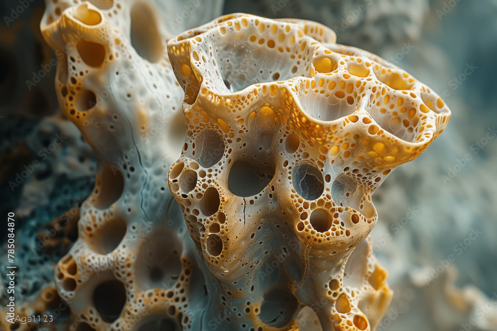 Poster A detailed view of a sponge, the porous structure a complex network of canals and caverns in a clean