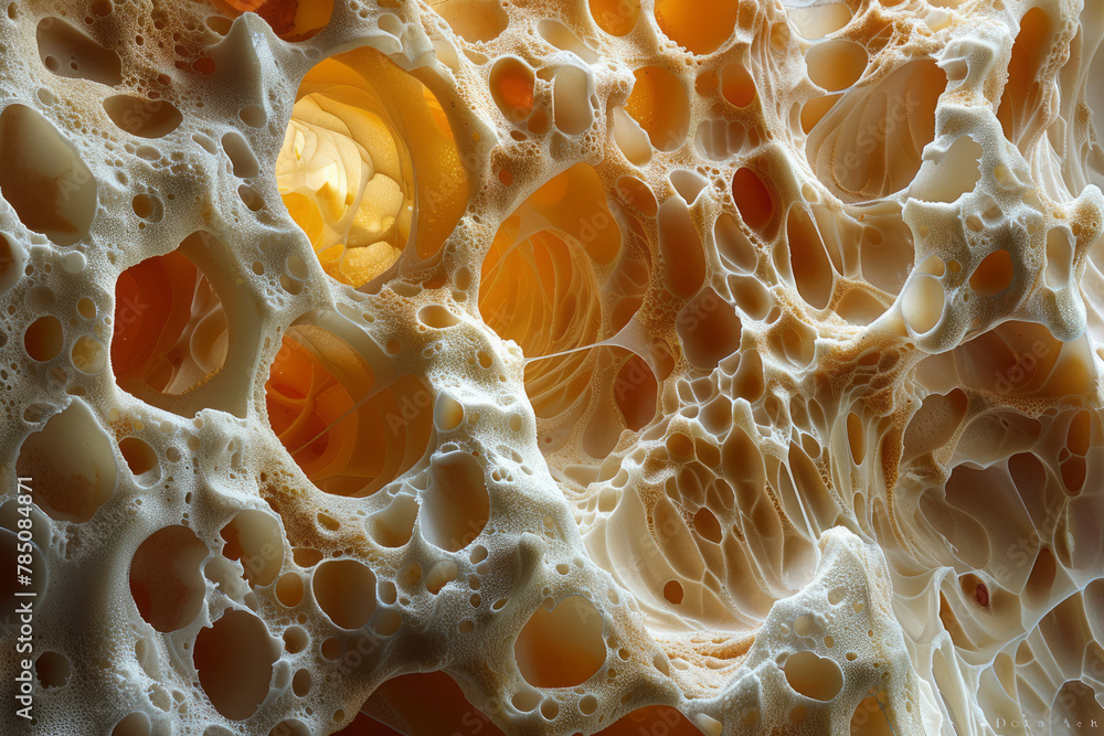 Poster A detailed view of a sponge, the porous structure a complex network of canals and caverns in a clean