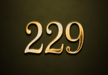 Old gold effect of 229 number with 3D glossy style Mockup.	