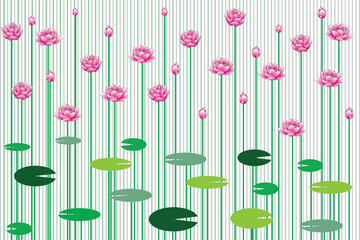 Illustration pattern, Repeating of abstract lotus flower with leaf on line background.