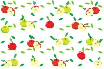 Illustration pattern, Abstract of red and green apple with leaf on white background.