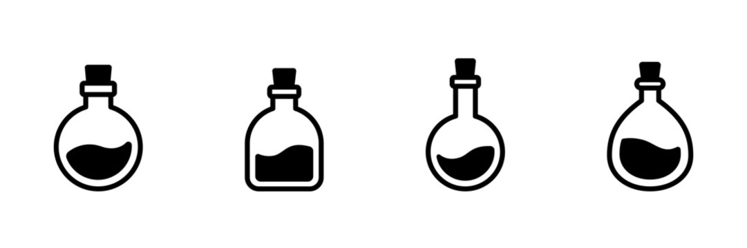 Flask icon set. Potion, bottle chemical vector solid icons. Vector