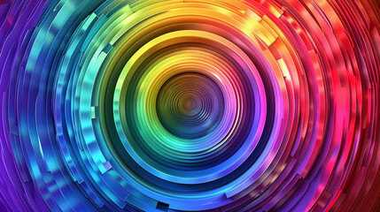 A gradient rainbow circle in 3D looks like a color explosion, reminiscent of fireworks. - obrazy, fototapety, plakaty