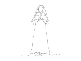 Abstract nun, prayer. Logo, continuous single line art hand drawing sketch