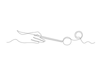 billiards,a hand with a cue and balls,Logo, continuous single line art hand drawing sketch
