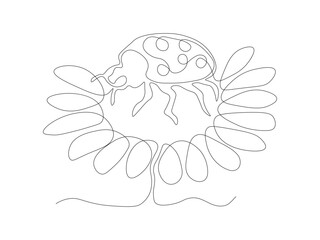 Abstract ladybug,beetle on a flower,Logo, continuous single line art hand drawing sketch © YuliaBulgakova