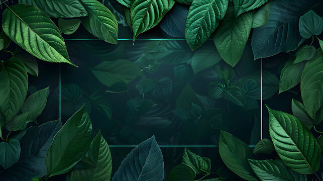 Nature background, abstract white frame in the leaves with copy space