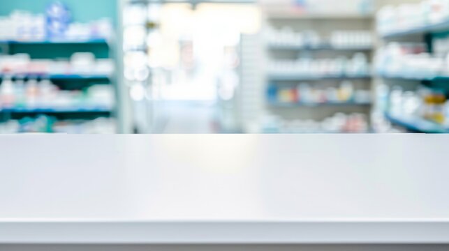 An intentionally blurred image of a pharmacy interior showcasing medicine shelves in the background.