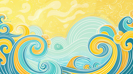 Summery swirl border in yellow and blue for a joyful beach invitation frame.