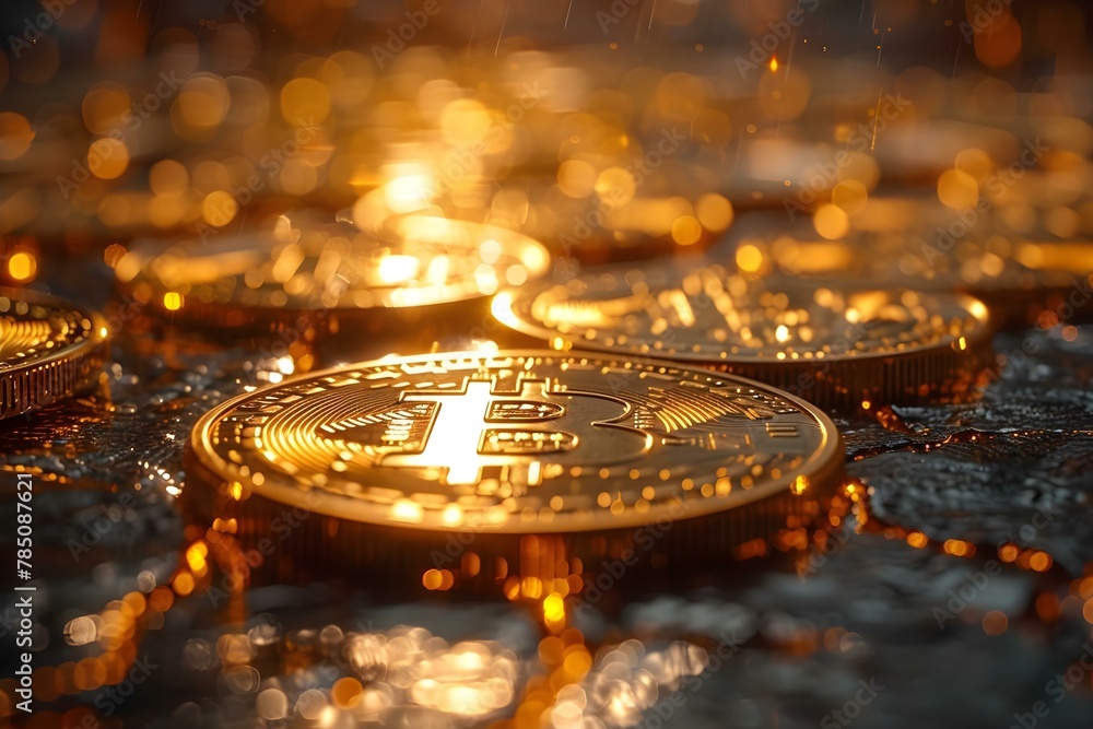 Aufkleber shining bitcoin: the future of blockchain and web 3.0. concept cryptocurrency, blockchain, web 3,0, 