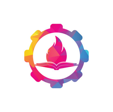 Book fire gear shape vector logo design. Motivation book vector logo design template.