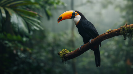 Fototapeta premium Colorful Toucan Bird Perched on Branch in Brazil