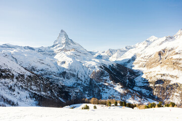 View of the Matterhorn during the day in winter. Zermatt, Switzerland