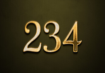 Old gold effect of 234 number with 3D glossy style Mockup.	