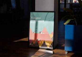 Mockup of vertical customized poster frame in shadow