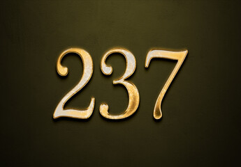 Old gold effect of 237 number with 3D glossy style Mockup.	