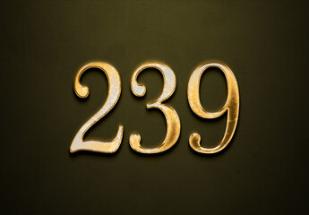 Old gold effect of 239 number with 3D glossy style Mockup.	