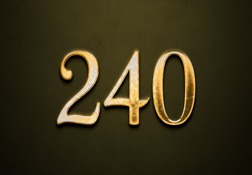 Old gold effect of 240 number with 3D glossy style Mockup.	