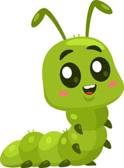 Cute Caterpillar Cartoon Character. Vector Illustration Flat Design Isolated On Transparent Background