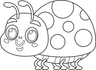 Outlined Cute Ladybug Cartoon Character. Vector Hand Drawn Illustration Isolated On Transparent Background