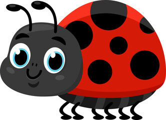 Cute Ladybug Cartoon Character. Vector Illustration Flat Design Isolated On Transparent Background
