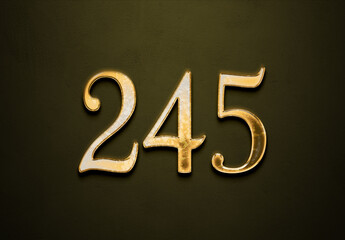 Old gold effect of 245 number with 3D glossy style Mockup.	