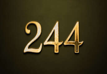 Old gold effect of 244 number with 3D glossy style Mockup.	
