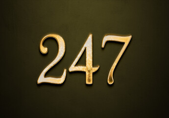Old gold effect of 247 number with 3D glossy style Mockup.	