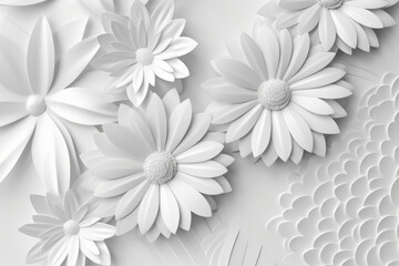 Obraz premium White paper abstract 3D flowers background. Beautiful romantic floral design.